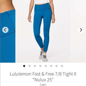 Lululemon - Fast & Free Tight 25” - Size 4 - color : Capri